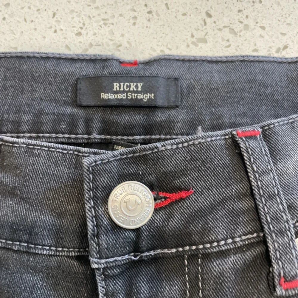 NWT True Religion Jeans Ricky Mens Sz 30x34 No Flap SN Relaxed Straight Black